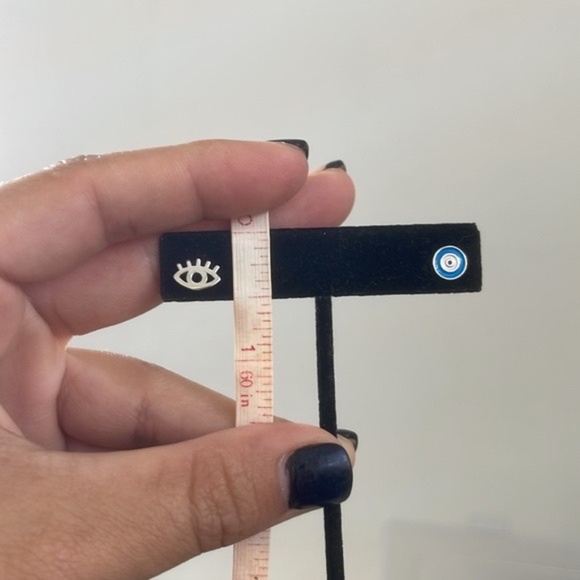 925 Sterling Silver Evil Eye Studs Earrings - Picture 6 of 10